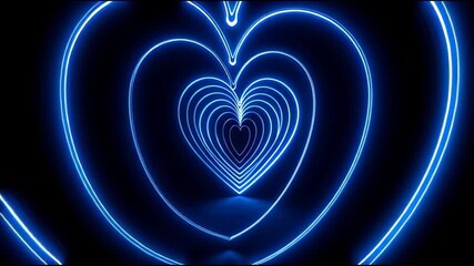 Romantic neon heart pulsates with glowing blue light against a dark backdrop, perfect for Valentine's Day promotions and love-themed content