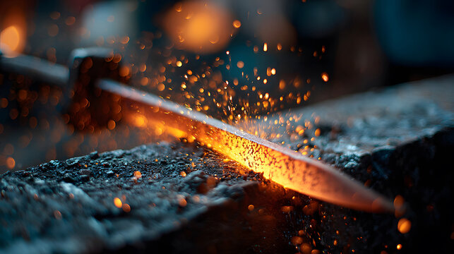 Intense Forging Sparks Fly as Hot Metal is Shaped by a Blacksmith