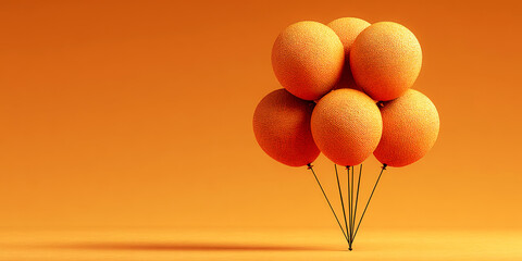 Obraz premium Textured Orange Fabric Balloons Bunch on Solid Monochromatic Orange Background