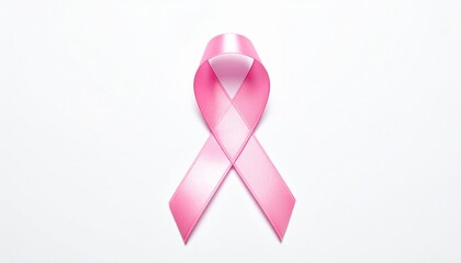 Pink awareness ribbon on white background symbolizing breast cancer support and early detection advocacy