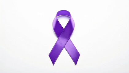 Purple awareness ribbon looped on white background symbolizing support for health and social causes