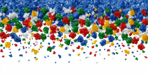 Obraz premium Colorful Abstract Texture of Falling Primary Color Fluffy Clusters on White Background