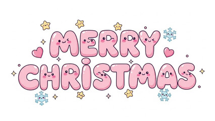 Merry Christmas Festive Greeting Text with Stars and Snowflakes Illustration Graphic Design