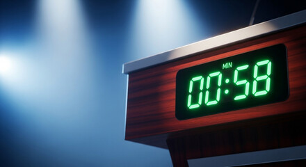 Digital Timer Displaying 58 Seconds in Dramatic Spotlight