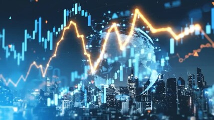 Financial Sky: A dynamic cityscape overlaid with vibrant financial data visualizations, depicting the ever-evolving world of global markets and economic trends. - Powered by Adobe