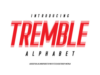 tremble style alphabet design with uppercase, numbers and symbol
