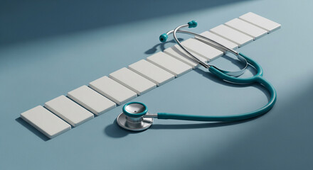 Stethoscope resting on a healthcare progress chart with a shadow accent