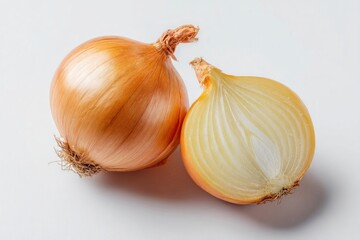 Fresh Yellow Onion and Half Cut on White Background