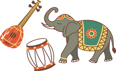 Vector illustration of a fun cartoon elephant silhouette, a wild nature animal symbol design