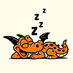 Cartoon dragon mascot peacefully sleeps, dreaming of adventure