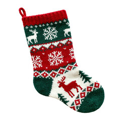 Knitted Christmas Stocking on Transparent Background
