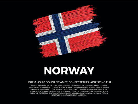 Flag of Norway. Scandinavian and European Culture. Vibrant, textured brushstroke effect style. Black background with copy space. Dramatic composition in negative space.