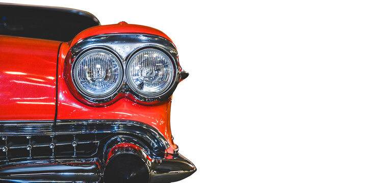 A detailed view of a vehicle's bodywork, featuring a bold red and black color scheme