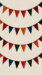 Obraz premium Multiple Rows of Autumn Colored Bunting Flags on a Textured Cream Background