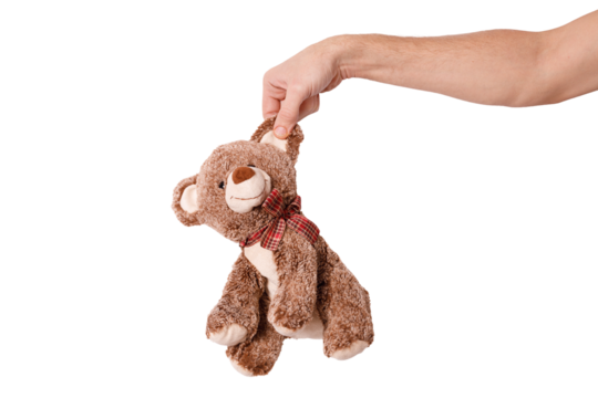 A person is holding a bear in their hand