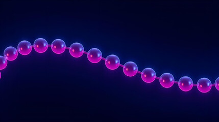 A string of pink, spherical beads curves across a dark blue background, illuminated with a neon glow.