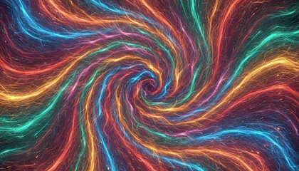 Abstract Swirling Cosmic Energy Trails In Vibrant Neon Colors With Tiny Glowing Particles And A Central Vortex Effect
