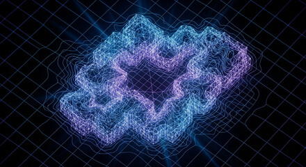 Abstract Geometric Topographic Map, Luminescent Filament Contour Chart, Impossible Geometry Data Visualization Minimalist Art, Modern Black Background Template