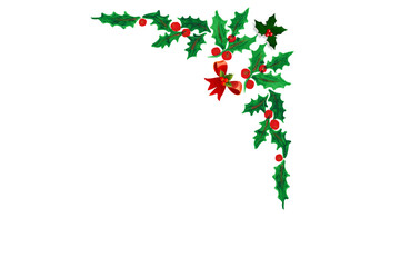 Christmas Decoration with Holly Leaf Border on White Background