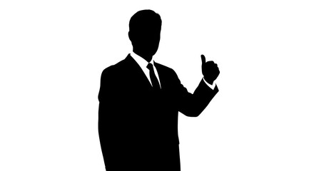 Silhouette of a man in a suit giving a thumbs up against a white background in a studio shot