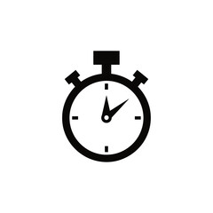 Minimalist flat design logo of black and white icon of a stopwatch measuring time, vector template