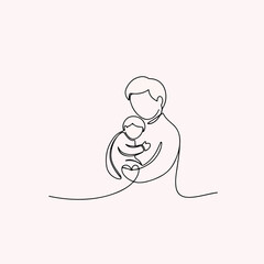 One line drawing of parent and child capturing moment. This Parent and child portrait symbolizes love and adoption.