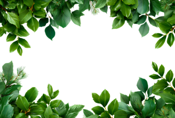 Greenery lush foliage leaves frame border botanical decoration against transparent backdrop template for text copy space 110 characters