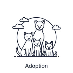 Obraz premium Adoption pets are a heartwarming sight, with a group of animals sitting together, outlined simply. This adoption pets scene features charming line art of domestic friends,