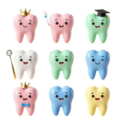 Obraz premium Cute Cartoon Teeth Characters in Various Colors and Styles
