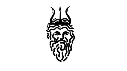 Poseidon symbol, black isolated silhouette