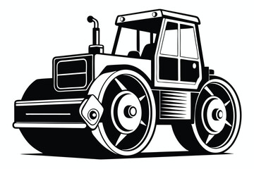 Black and white road roller heavy machinery truck vehicle has bold lines