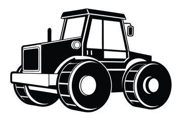 Black and white tractor showcases rounded wheels on a rural agricultural vehicle