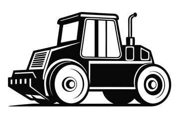 Isolated black road roller machinery shows robust design elements against a white background