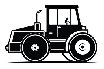 Black and white depicts a stylized road roller with a distinctive cab design