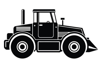 Black and white illustration shows a tractor with an enclosed cab driving forward