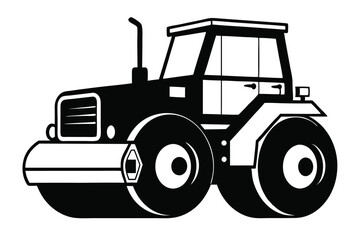 Naklejka premium Black and white simple cartoon road roller silhouette stands out against the background here
