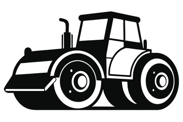 Black and white features a simplistic road roller viewed from a low angle