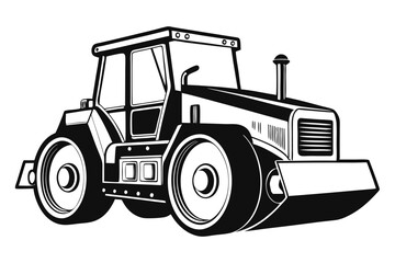 Distinct black and white displays road roller with a smooth silhouette