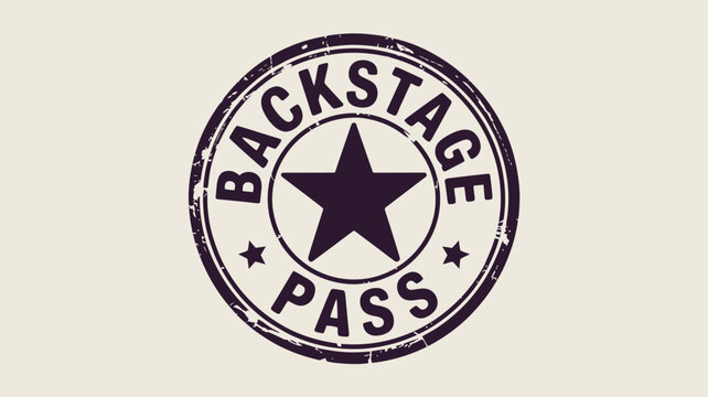 A backstage pass stamp with a star in the center and the words backstage and pass around the star edge