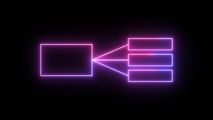 Glowing neon line Business hierarchy chart icon animation background. Neon flowchart, Corporate organizational structure graphic elements, network diagram, hi-tech illustration. 