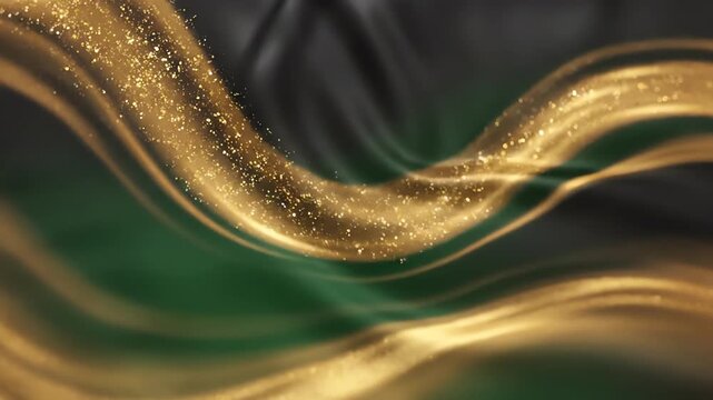 Gentle ripple effect moving across a subtle digital gradient background blending warm shining gold deep matte black and forest green for a peaceful and luxurious backdrop Gentle ripple effect