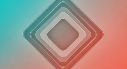 Dynamic TealCoral Gradient Abstract Background with Concentric Rounded Squares and White Outlines.