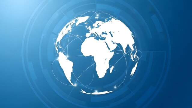 Global network connection white world map on blue background with connections