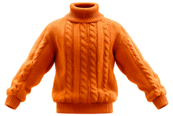 Orange Cable Knit Turtleneck Sweater with Long Sleeves Fashionable and Warm Clothing for Autumn and Winter Season
