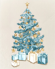 Simple watercolor Christmas composition with elegant mood