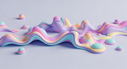 Pastel Waves and Spheres: Abstract 3D Landscape with Soft Light and Playful Mood
