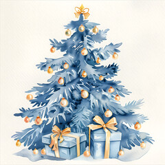 Elegant watercolor winter scene with festive decorations