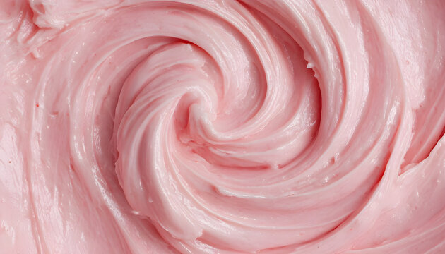Pink frosting swirled into a glossy, creamy swirl.