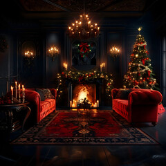 Cozy holiday interior with elegant festive decorations