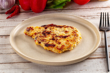 Breaded crispy chicken schnitzel